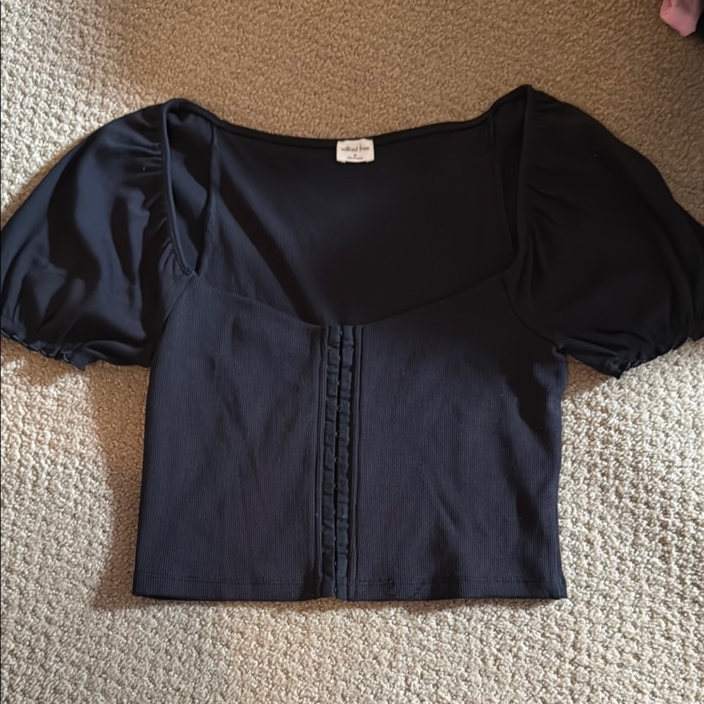 Wilfred Black Fitted Ruched Puff Sleeve Blouse